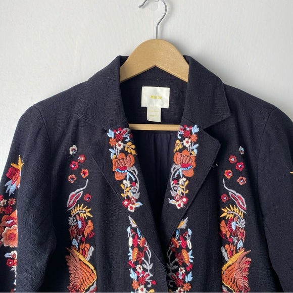 Anthropologie Maeve Embroidered Ellen Blazer Jacket Beaded Floral Print 4 - Picture 3 of 9
